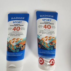 Badger Sport Mineral Sunscreen Cream - SPF 40 - 2.9 fl oz - Lot of 2